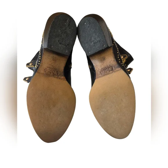 Chloe Women's Black Ankle Boots with Gold Studs - Picture 9 of 16